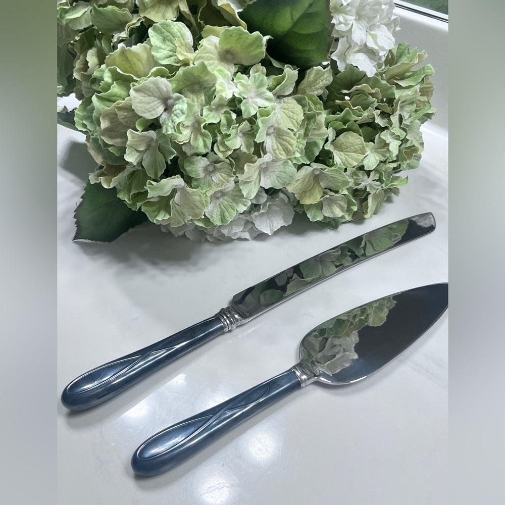Rare Waterford Silver & Pewter Gray Cake Knife and Server Set